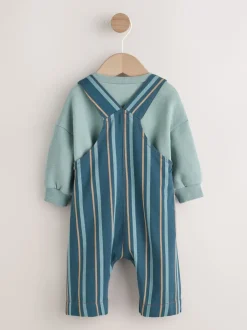 Rompertjes En Tuinbroeken*Next Mineraal gestreept - Babyset van geweven tuinbroek en rompertje (0 mnd-2 jr)