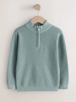 Truien En Breisels|Next - Textured Knitted Zip Neck Jumper (3-16yrs) Mineraalblauw