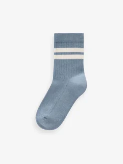 Sokken*Next Mineraalblauw/grijs - Set van 5 paar geribbelde sokken met verzacht voetbed, katoengehalte en gekleurde boorden