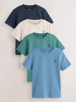 T-Shirts|Tops|Next Mineraalgroen/blauw - T-shirts met korte mouwen en geborduurd rendier, verpakking van 4 (3-16jr)