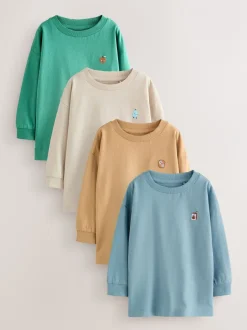 Tops|Multipacks*Next - Set van 4 T-shirts met grafische print en lange mouwen (3mnd-7jr) Mineralen Voedsel Personage Borduren