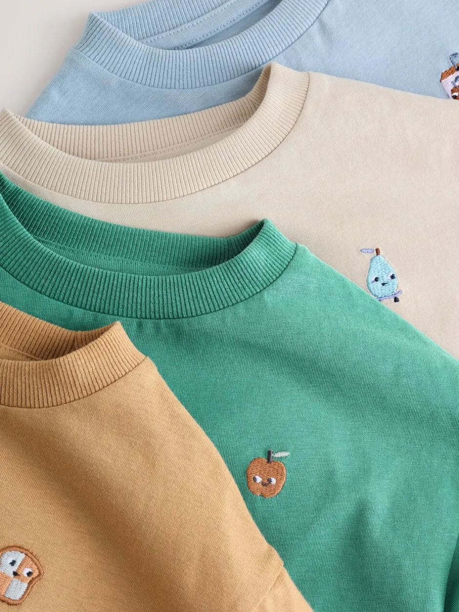 Tops|Multipacks*Next - Set van 4 T-shirts met grafische print en lange mouwen (3mnd-7jr) Mineralen Voedsel Personage Borduren