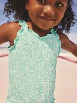 Badkleding|Badkleding|Next - Lettuce Edge Swimsuit (3mths-7yrs) Mint Green Floral Texture