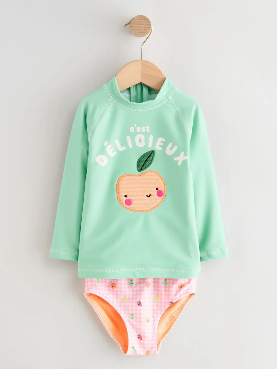 Badkleding|Badkleding*Next - Long Sleeve Sunsafe Swim Set (3mths-7yrs) Mint Green Gingham Fruit