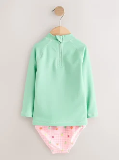Badkleding|Badkleding*Next - Long Sleeve Sunsafe Swim Set (3mths-7yrs) Mint Green Gingham Fruit