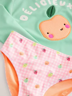Badkleding|Badkleding*Next - Long Sleeve Sunsafe Swim Set (3mths-7yrs) Mint Green Gingham Fruit