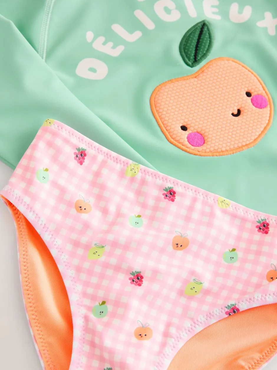 Badkleding|Badkleding*Next - Long Sleeve Sunsafe Swim Set (3mths-7yrs) Mint Green Gingham Fruit