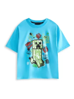 Nachtkleding En Pyjama's|Pyjama's|Vanilla Underground - Boys 100% Cotton Minecraft Short Sleeve Short Leg Pyjamas Set Pack of 2 Mintblauw