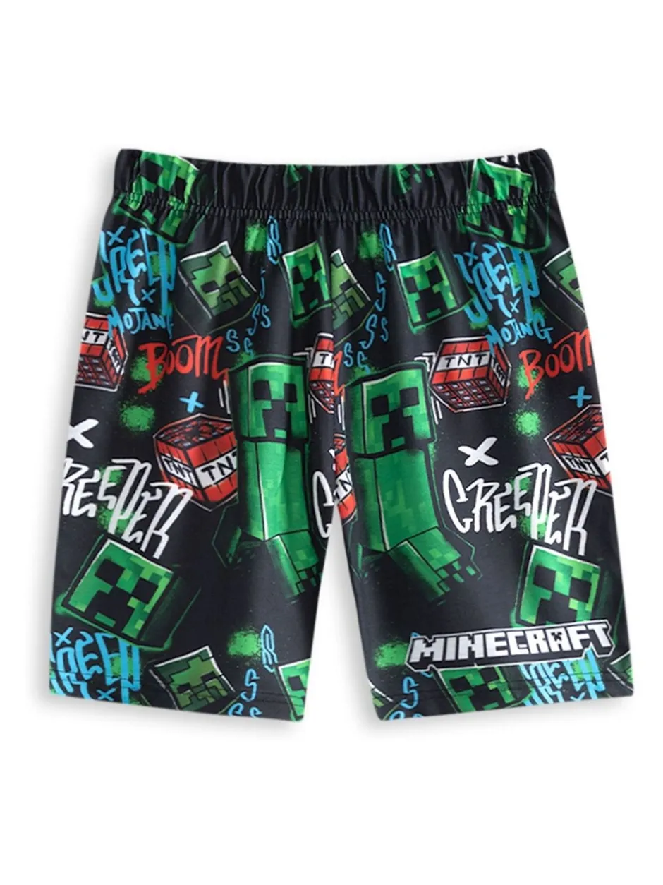 Nachtkleding En Pyjama's|Pyjama's|Vanilla Underground - Boys 100% Cotton Minecraft Short Sleeve Short Leg Pyjamas Set Pack of 2 Mintblauw