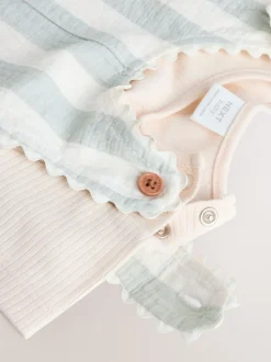 Tuinbroeken|Next Mintgroen gestreept - Babyset van rompertje met korte mouwen en bretelbroek (0mnd -2jr)
