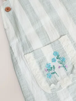 Tuinbroeken|Next Mintgroen gestreept - Babyset van rompertje met korte mouwen en bretelbroek (0mnd -2jr)