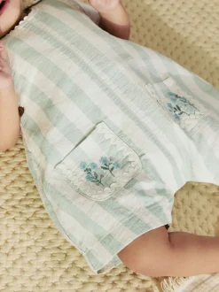 Tuinbroeken|Next Mintgroen gestreept - Babyset van rompertje met korte mouwen en bretelbroek (0mnd -2jr)