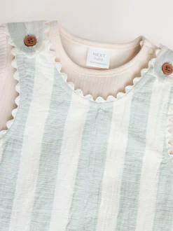 Tuinbroeken|Next Mintgroen gestreept - Babyset van rompertje met korte mouwen en bretelbroek (0mnd -2jr)