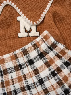 Shorts En Rokken|Miss True Knit Brown Jumper with Woven Collar and Check Skirt Set