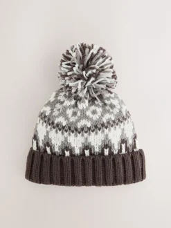 Mutsen, Handschoenen En Sjaals|Next - Beanie-muts met pompon (3mnd-16jr) Mocha Bruin Fairisle