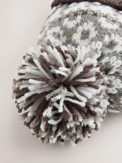 Mutsen, Handschoenen En Sjaals|Next - Beanie-muts met pompon (3mnd-16jr) Mocha Bruin Fairisle