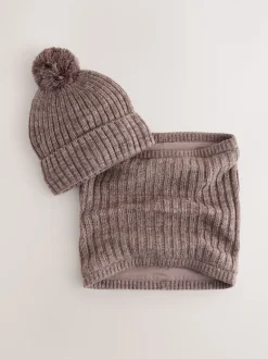Mutsen, Handschoenen En Sjaals|Next - Pom Beanie Hat & Snood Set 2 Piece (1-16yrs) Mokkabruin