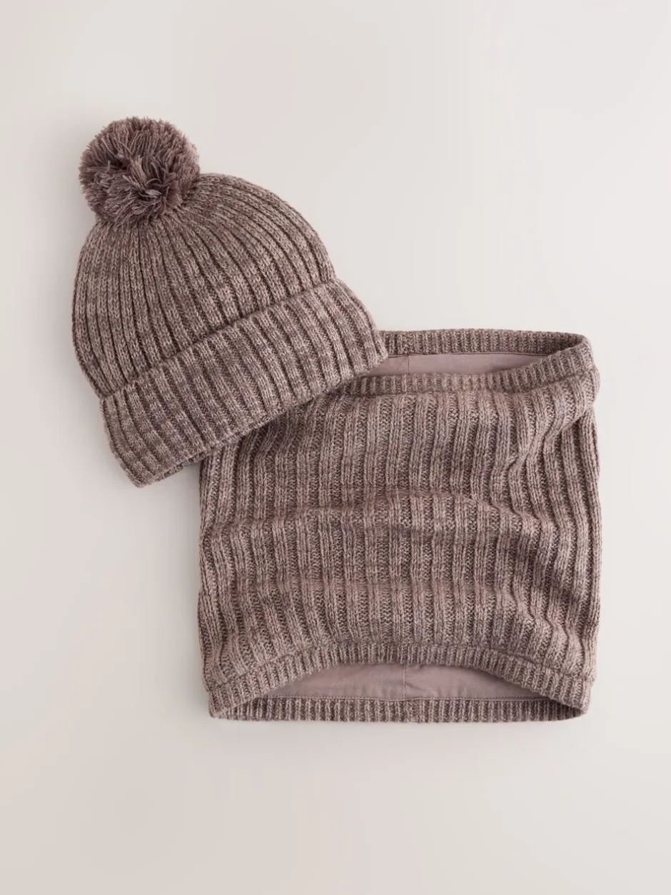 Mutsen, Handschoenen En Sjaals|Next - Pom Beanie Hat & Snood Set 2 Piece (1-16yrs) Mokkabruin