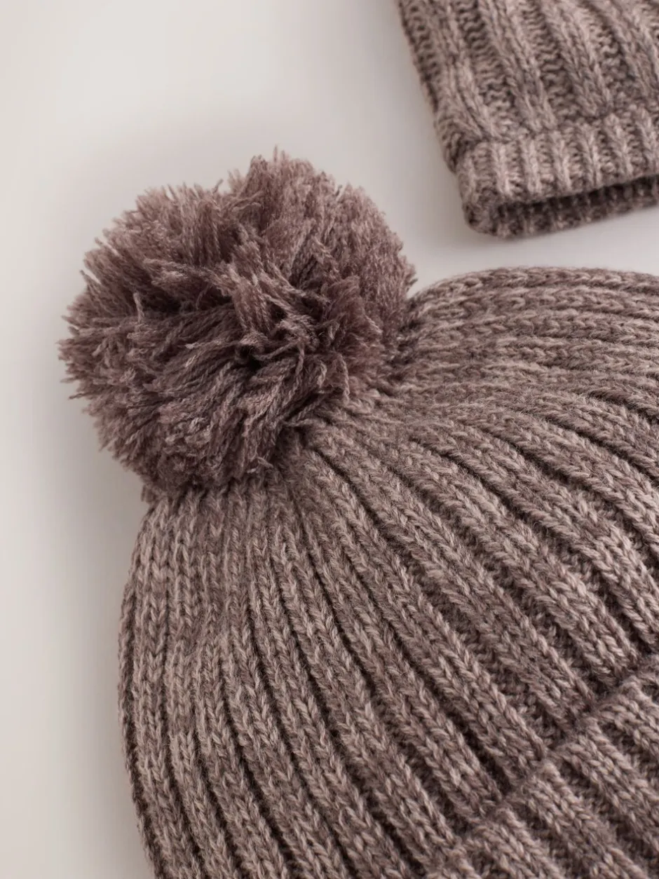 Mutsen, Handschoenen En Sjaals|Next - Pom Beanie Hat & Snood Set 2 Piece (1-16yrs) Mokkabruin