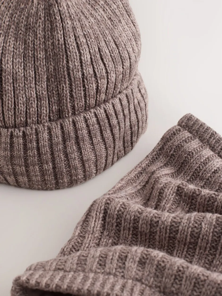 Mutsen, Handschoenen En Sjaals|Next - Pom Beanie Hat & Snood Set 2 Piece (1-16yrs) Mokkabruin