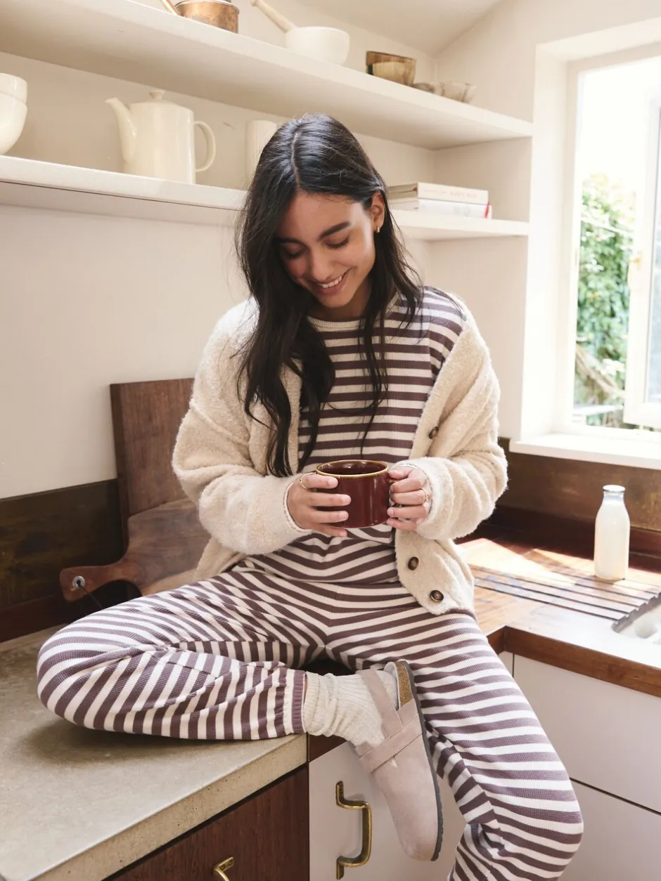 Pyjama's|Loungewear*Next Mokkabruin gestreept - Cosy Waffle Long Sleve Pyjamas 2 Pack