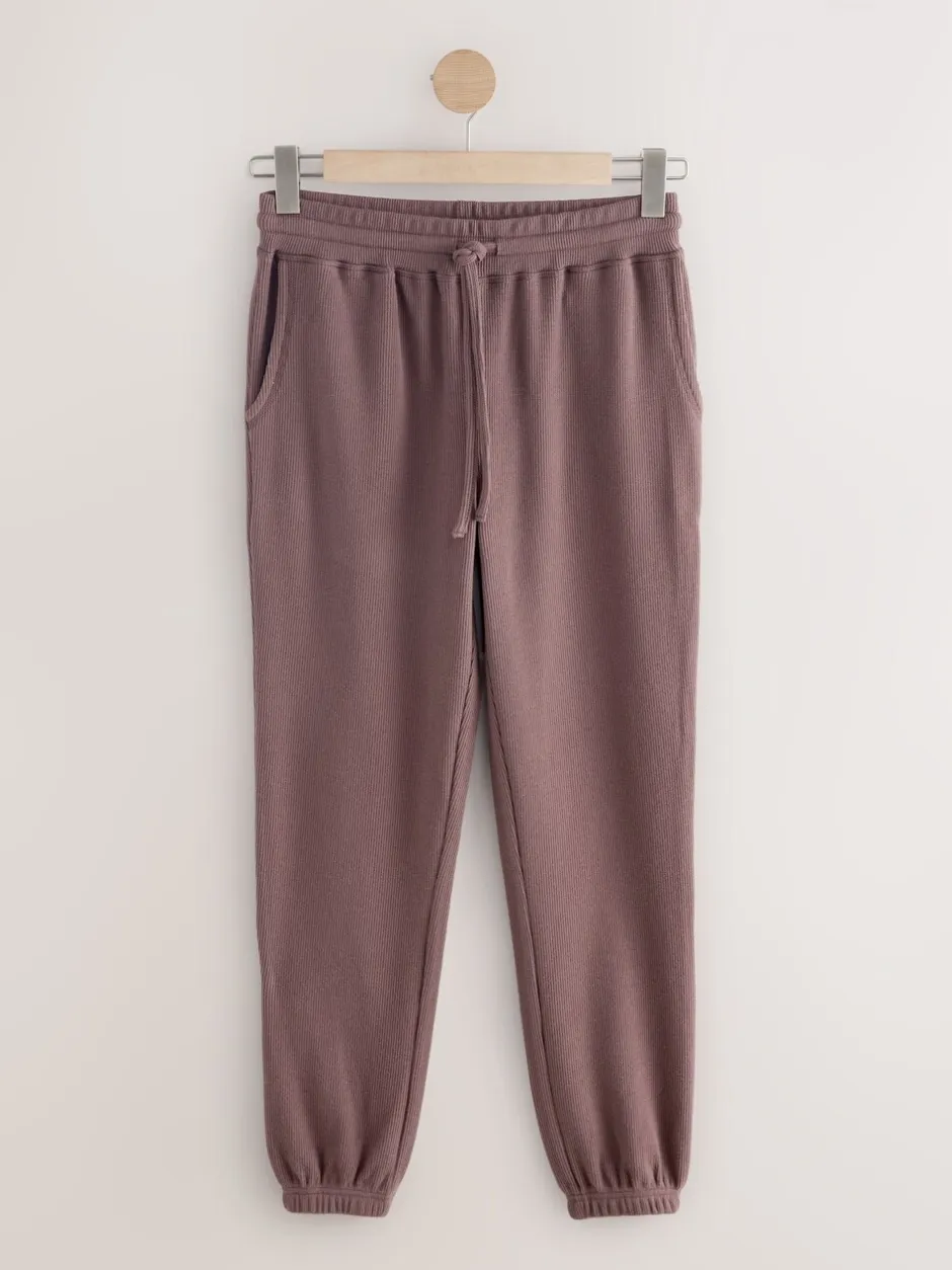 Pyjama's|Loungewear*Next Mokkabruin gestreept - Cosy Waffle Long Sleve Pyjamas 2 Pack