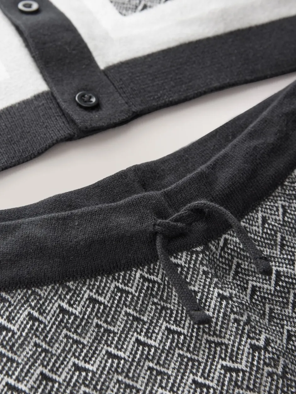 Sets En Outfits|Shorts|Next Monochroom - Set met gebreid poloshirt met knoopsluiting en short met geometrische print (3-16jr)