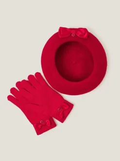 Mutsjes En Antikrabwantjes|Mutsen, Handschoenen En Sjaals|Monsoon - Strik baret van wol & handschoenenset