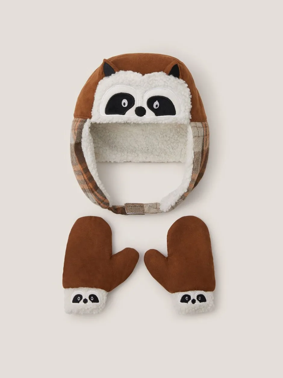 Mutsjes En Antikrabwantjes|Mutsen, Handschoenen En Sjaals|Monsoon Baby Racoon Trapper Hat & Mittens Set