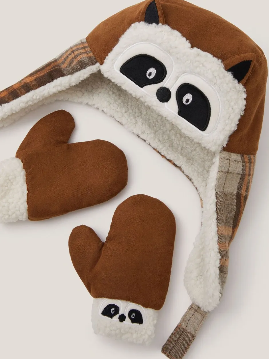Mutsjes En Antikrabwantjes|Mutsen, Handschoenen En Sjaals|Monsoon Baby Racoon Trapper Hat & Mittens Set