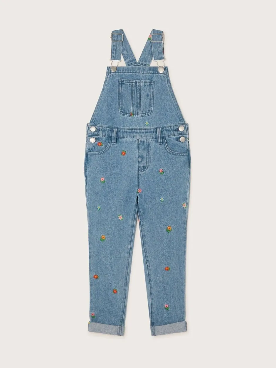 Tuinbroeken*Monsoon Bloemen geborduurde Denim 100% katoenen bretelbroeken