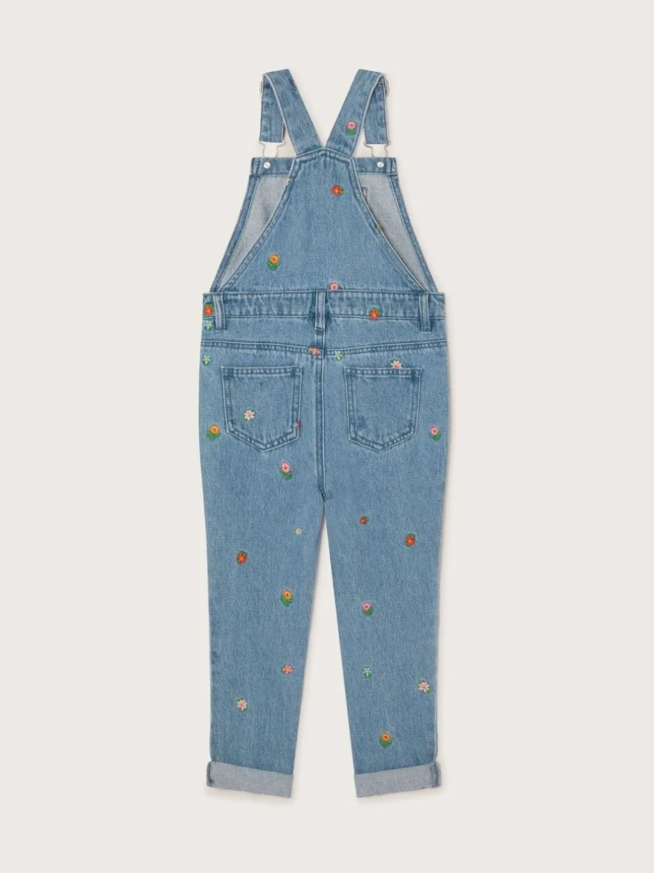 Tuinbroeken*Monsoon Bloemen geborduurde Denim 100% katoenen bretelbroeken