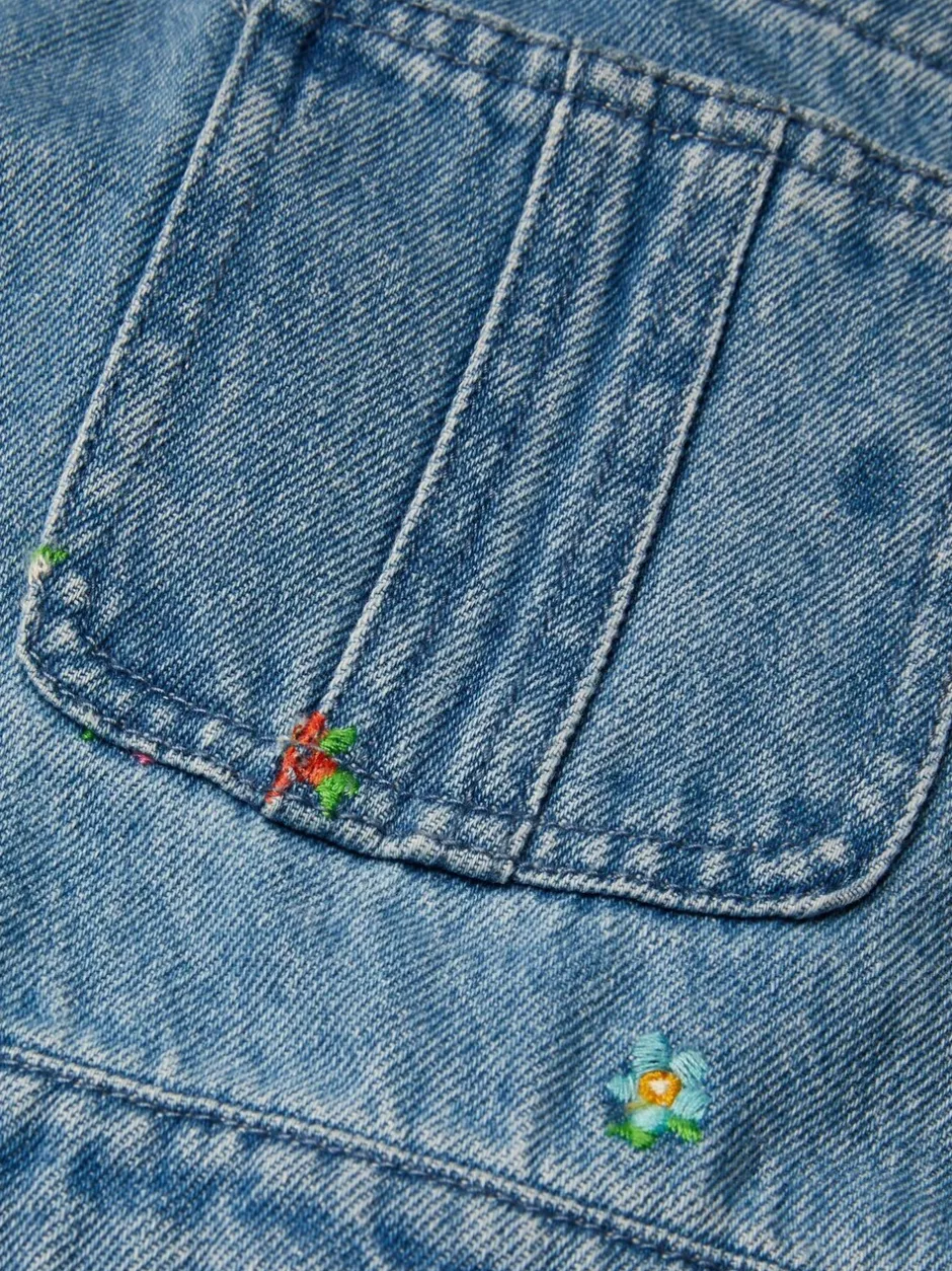 Tuinbroeken*Monsoon Bloemen geborduurde Denim 100% katoenen bretelbroeken