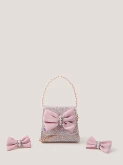 Gelegenheidskleding|Tassen*Monsoon Bow Glitter Bag & Hair Clips Set