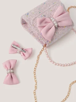Gelegenheidskleding|Tassen*Monsoon Bow Glitter Bag & Hair Clips Set