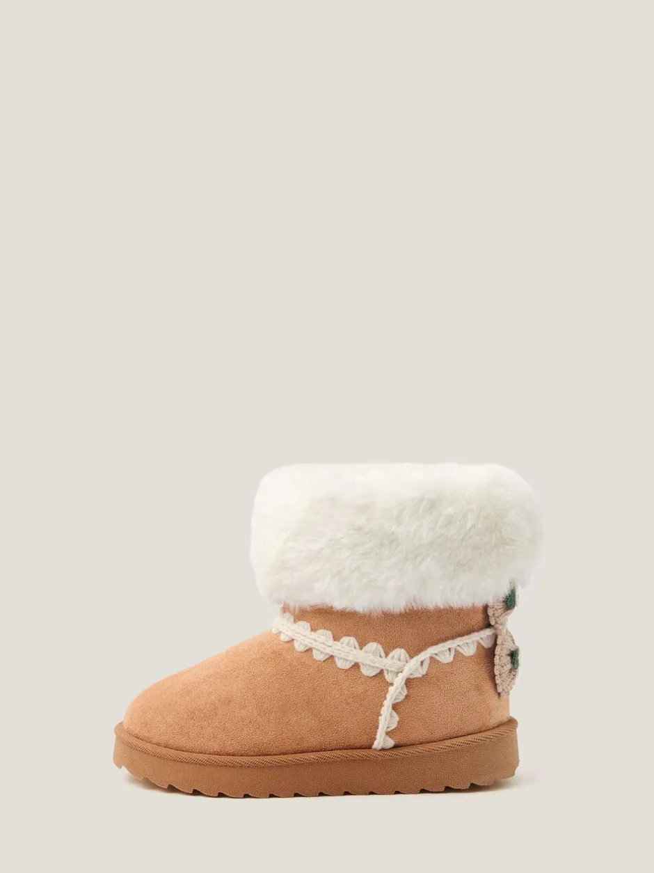 Boots*Monsoon Crochet Bow Fluffy Ankle Boots