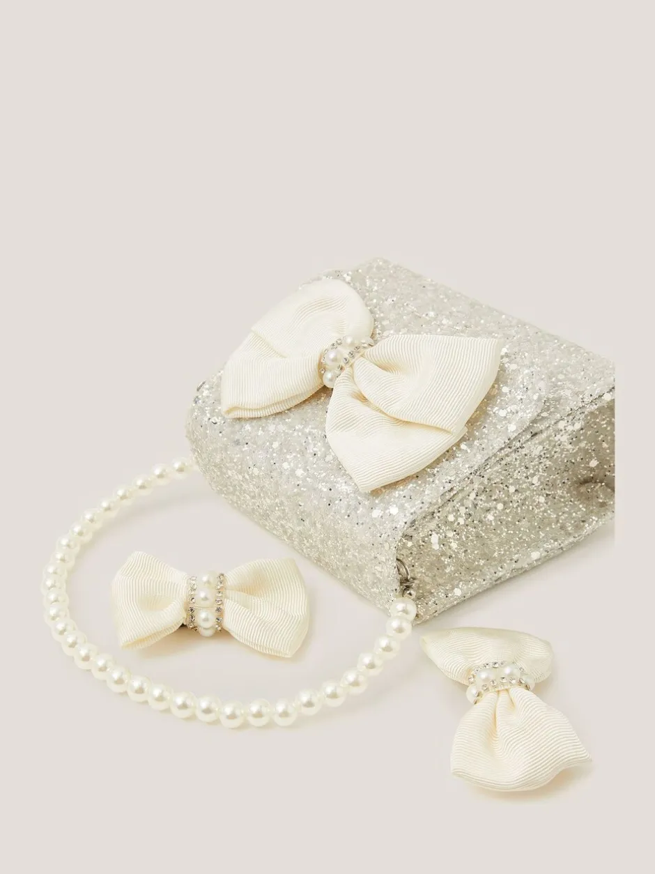 Tassen|Monsoon Glitter Pearl Bow Handbag & Hair Clips Set