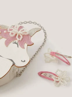 Tassen*Monsoon Glitter Unicorn Bag & Pearly Hair Clips Set
