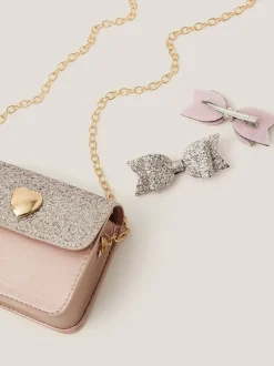 Tassen|Monsoon Mini Glitter Bag & Bow Hair Clips Set