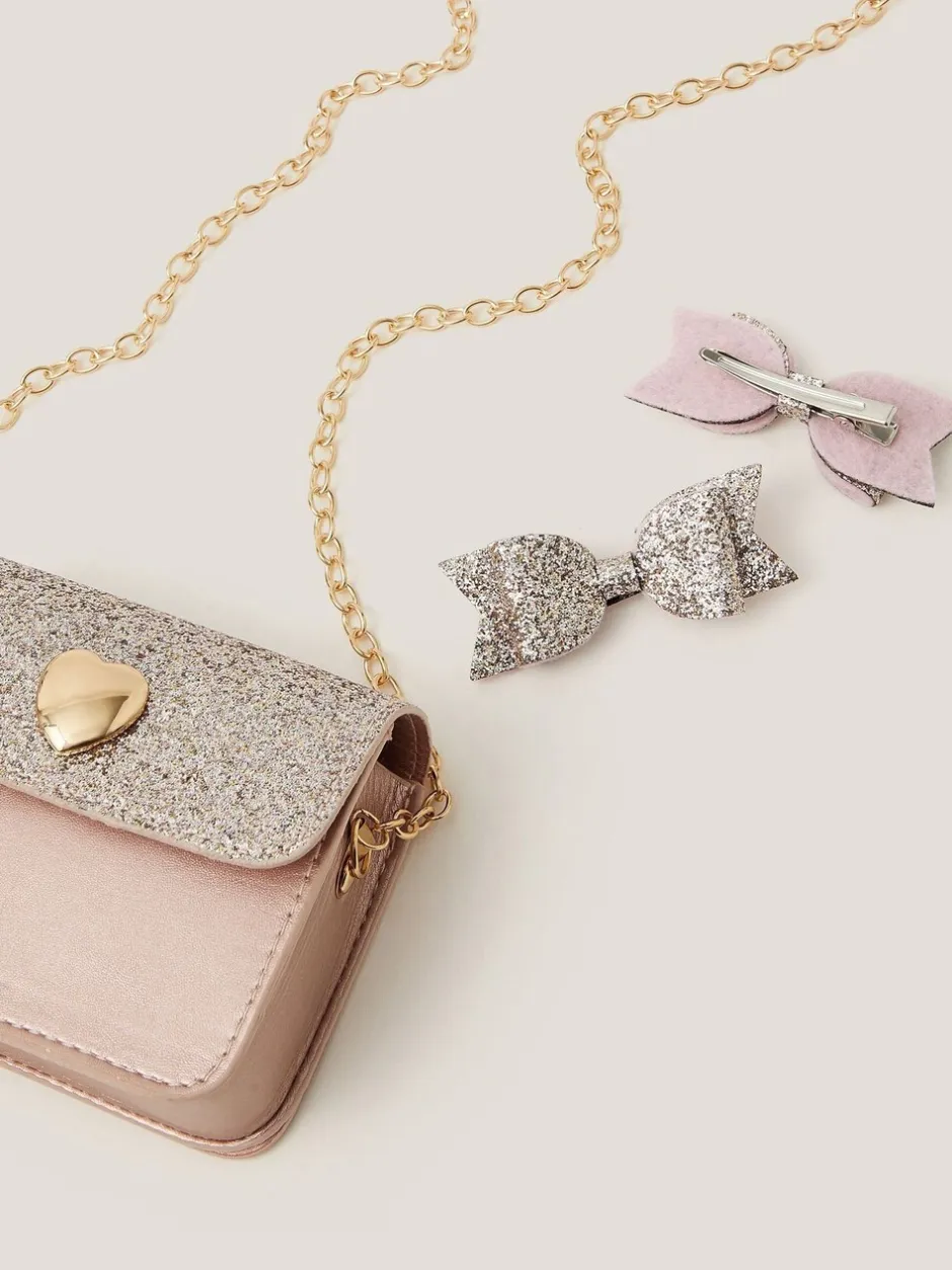 Tassen|Monsoon Mini Glitter Bag & Bow Hair Clips Set