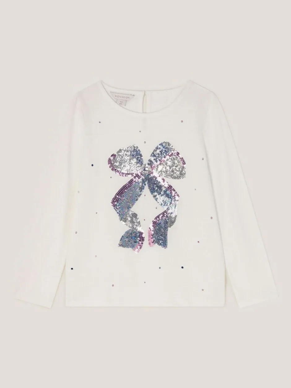 Overhemden En Blouses|Monsoon Sequin Bow Long Sleeve Top