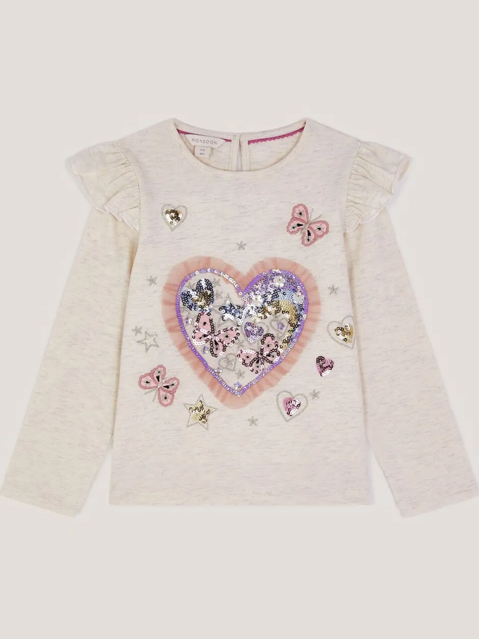 T-Shirts*Monsoon Sequin Heart Butterfly Long Sleeve Top