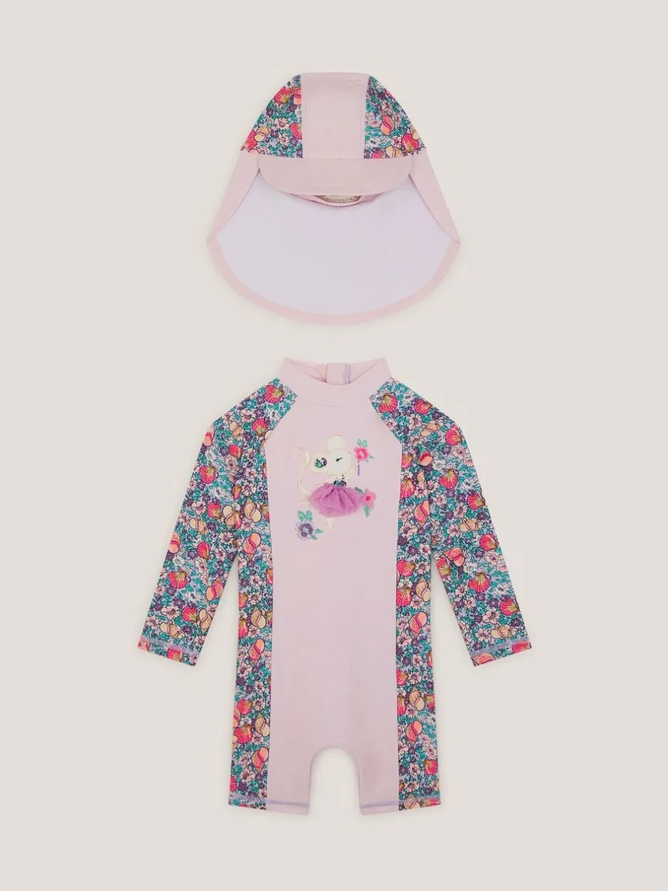 Badkleding|Badkleding|Monsoon Shell Print UPF50+ Sunsafe Suit & Sun Hat Set