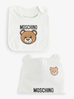 Slabbetjes|Moschino Baby Logo Hat and Bib Giftset With Giftbox