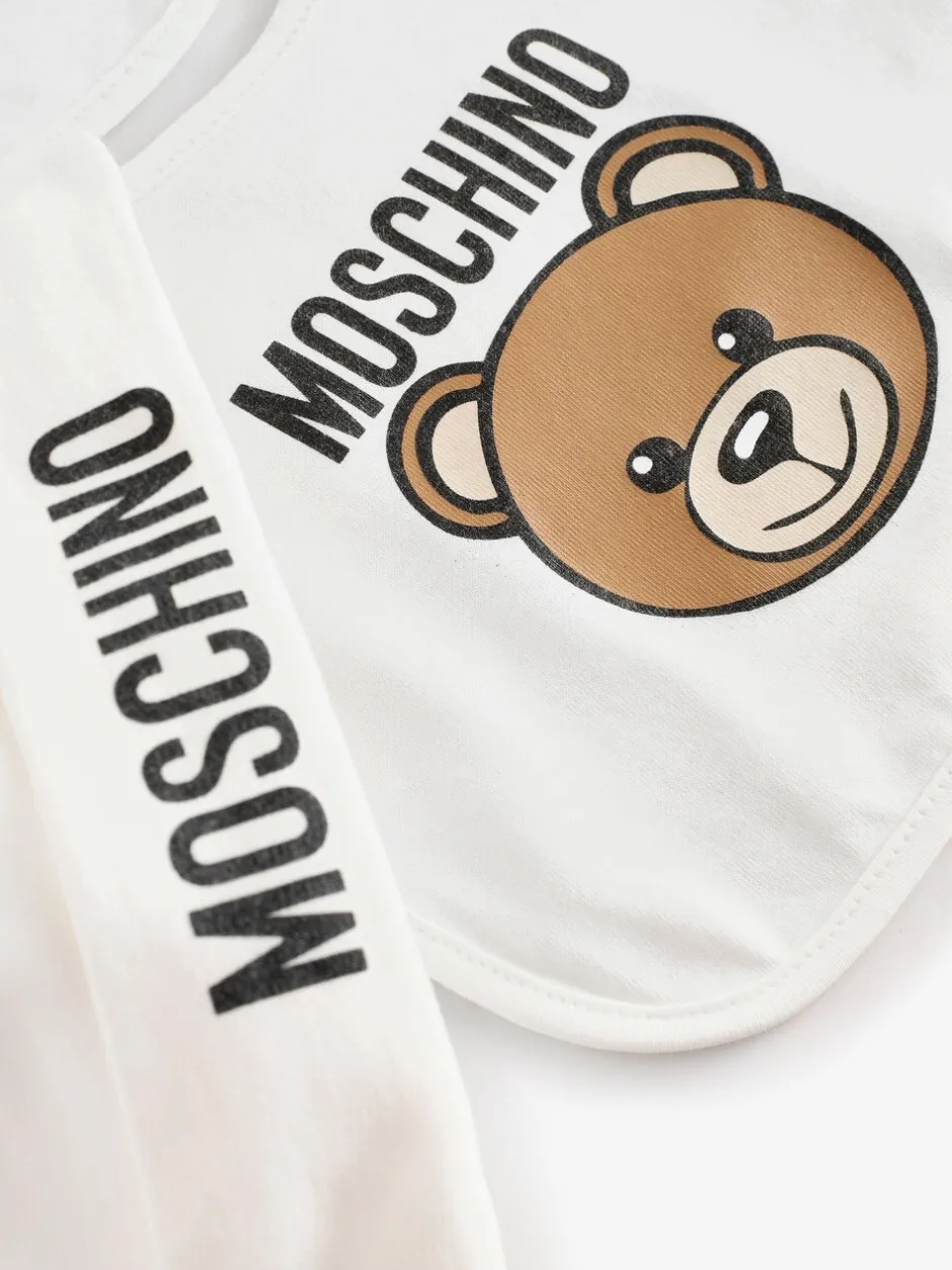 Slabbetjes|Moschino Baby Logo Hat and Bib Giftset With Giftbox