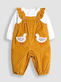 Jumpsuits En Playsuits|Jojo Maman Bébé - - Set van corduroy tuinbroek met applicatie en top Mosterdgeel eend