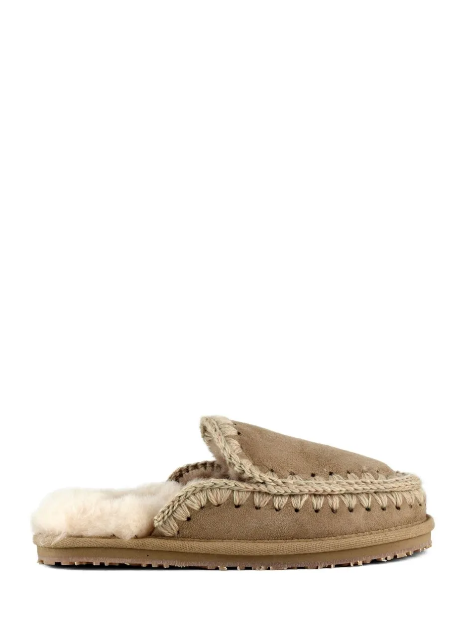 Pantoffels*Mou Suede Full Eskimo Sheepskin Lined Stitch Mule Slippers