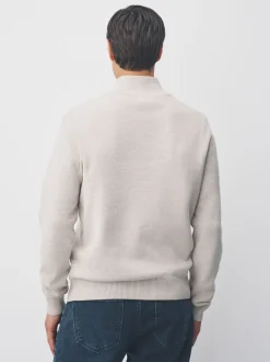 Gebreide Kleding*Next Moutkleurig - Effen - Regular fit 100% katoenen premium trui met korte rits