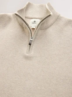 Gebreide Kleding*Next Moutkleurig - Effen - Regular fit 100% katoenen premium trui met korte rits
