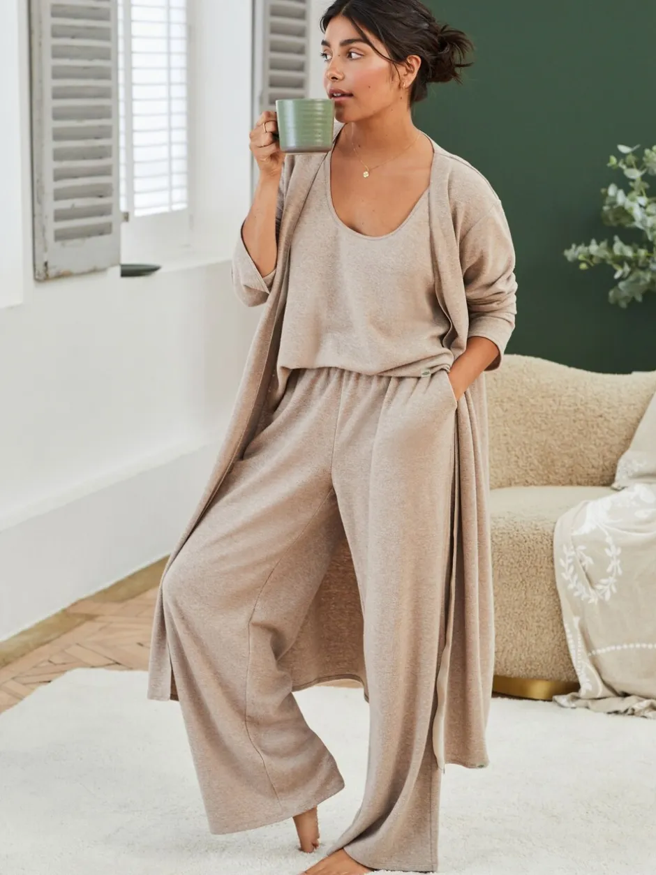 Loungewear|Gebreide Kleding|Laura Ashley - lang loungevest Moutkleurig